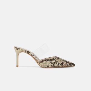ZARA VINYL AND ANIMAL PRINT HEELED MULES